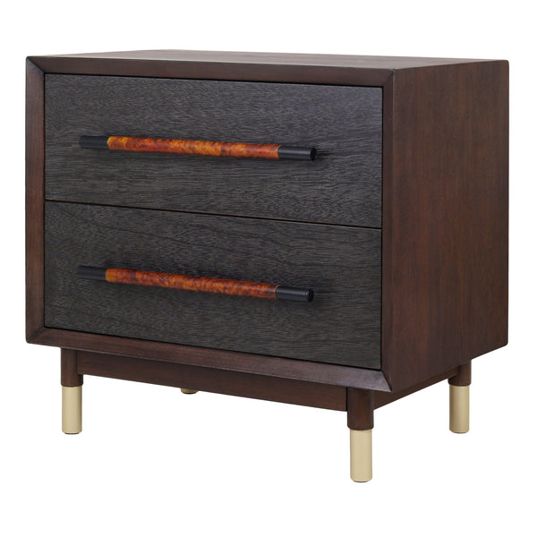 New Pacific Direct Callan Elegant Nightstand With 2 Drawers - Tri-toned Walnut, Black & Burl Wood, Gold Legs Dark Walnut  1270014-npd