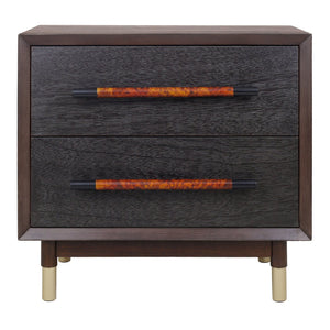 New Pacific Direct Callan Elegant Nightstand With 2 Drawers - Tri-toned Walnut, Black & Burl Wood, Gold Legs Dark Walnut  1270014-npd