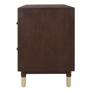 New Pacific Direct Callan Elegant Nightstand With 2 Drawers - Tri-toned Walnut, Black & Burl Wood, Gold Legs Dark Walnut  1270014-npd