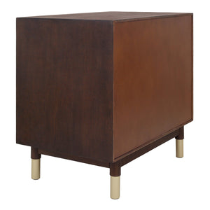 New Pacific Direct Callan Elegant Nightstand With 2 Drawers - Tri-toned Walnut, Black & Burl Wood, Gold Legs Dark Walnut  1270014-npd