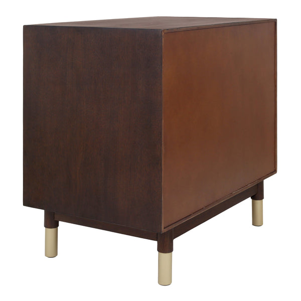 New Pacific Direct Callan Elegant Nightstand With 2 Drawers - Tri-toned Walnut, Black & Burl Wood, Gold Legs Dark Walnut  1270014-npd