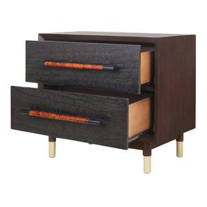 New Pacific Direct Callan Elegant Nightstand With 2 Drawers - Tri-toned Walnut, Black & Burl Wood, Gold Legs Dark Walnut  1270014-npd