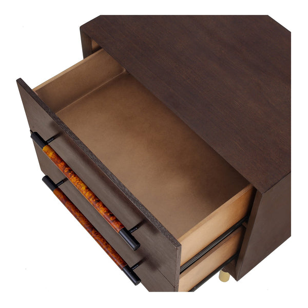 New Pacific Direct Callan Elegant Nightstand With 2 Drawers - Tri-toned Walnut, Black & Burl Wood, Gold Legs Dark Walnut  1270014-npd