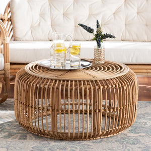 Baxton Studio bali Aliane Modern Bohemian Coffee Table - Handcrafted Natural Rattan with Openwork Frame Design DC8041-Rattan-CT