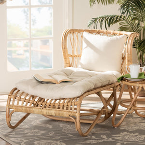 Baxton Studio bali Delara Modern Bohemian Rattan Chaise Lounge - Handcrafted Comfort for Indoor & Outdoor Spaces DC8029-Rattan-Chaise
