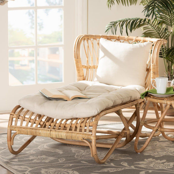 Baxton Studio bali Delara Modern Bohemian Rattan Chaise Lounge - Handcrafted Comfort for Indoor & Outdoor Spaces DC8029-Rattan-Chaise