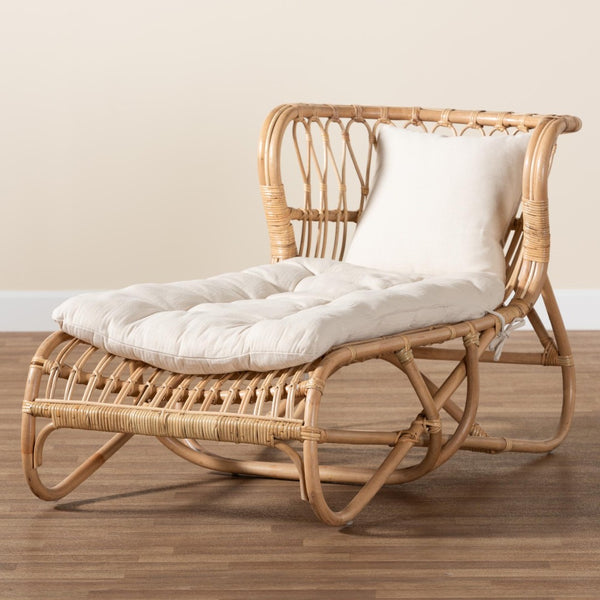 Baxton Studio bali Delara Modern Bohemian Rattan Chaise Lounge - Handcrafted Comfort for Indoor & Outdoor Spaces DC8029-Rattan-Chaise