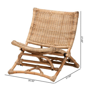 Baxton Studio bali Herrara Modern Bohemian Foldable Lounge Chair - Handcrafted Natural Rattan for Cozy Living Spaces DC8053-Rattan-CC