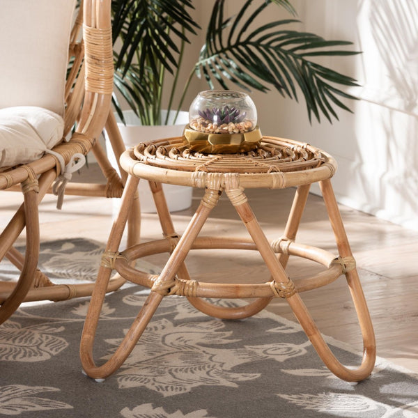 Baxton Studio bali Jacinda Handcrafted Natural Rattan End Table - Modern Bohemian Design for Chic Interiors DC785-Rattan-ET