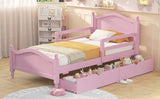 English Elm Twin Size Wood Platform Bed With Guardrails On Both Sides and Two Storage Drawers ,Pink