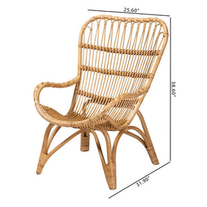 Baxton Studio bali Earvin Modern Bohemian Rattan Armchair - Handcrafted, Ergonomic Design for Stylish Living Spaces DC8005-Rattan-CC