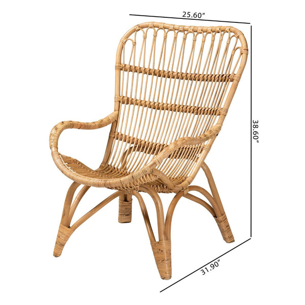 Baxton Studio bali Earvin Modern Bohemian Rattan Armchair - Handcrafted, Ergonomic Design for Stylish Living Spaces DC8005-Rattan-CC