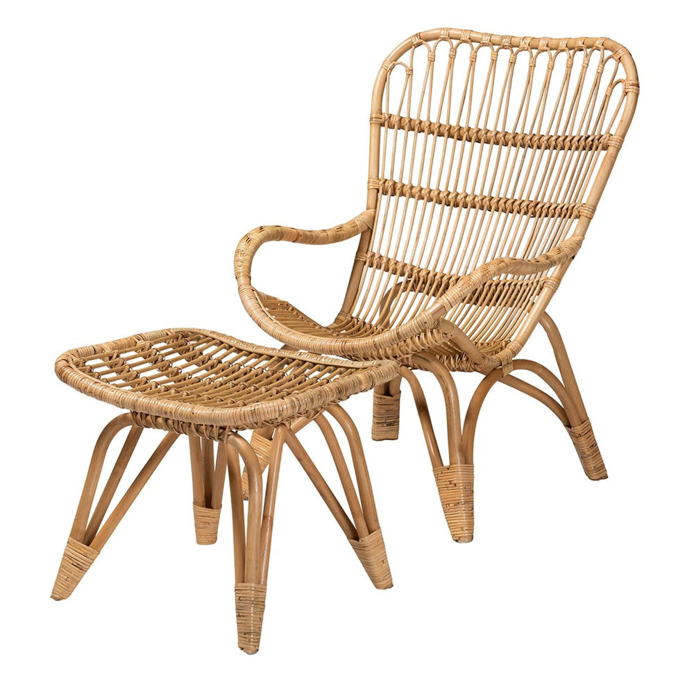 Baxton Studio Baxton Studio Earvin Bohemian Rattan Armchair & Footstool Set - Handcrafted Comfort for Your Home DC8005-Rattan-2PC Set