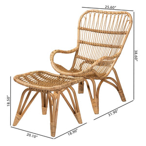 Baxton Studio Baxton Studio Earvin Bohemian Rattan Armchair & Footstool Set - Handcrafted Comfort for Your Home DC8005-Rattan-2PC Set