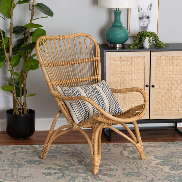 Baxton Studio bali Earvin Modern Bohemian Rattan Armchair - Handcrafted, Ergonomic Design for Stylish Living Spaces DC8005-Rattan-CC