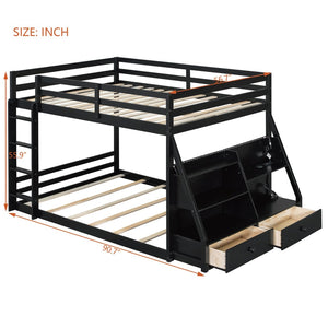 English Elm Full Bunk Bed with App Led Lighting Usb Charging Storage Drawers Kids Bedroom Black N820S00080B