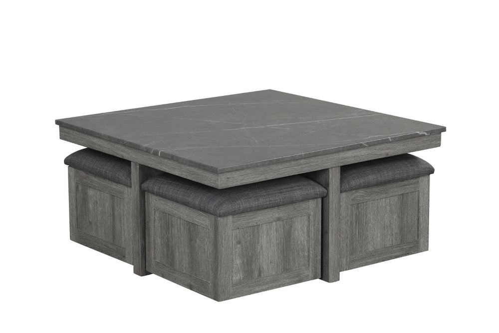 English Elm 5pc Faux Marble Lift Top Coffee Table Set with Four Fabric Storage Ottomans in Grey B011P427263