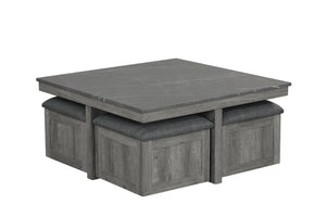 English Elm 5pc Faux Marble Lift Top Coffee Table Set with Four Fabric Storage Ottomans in Grey B011P427263