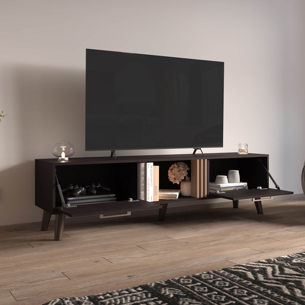 English Elm TV Engineered Wood Media Console with 3 Drawers & 3 Open Shelves, Durable Eco-Friendly Storage Solution Black+ khaki 75.2 L x 19.29 W x 3.94 H B097P262384