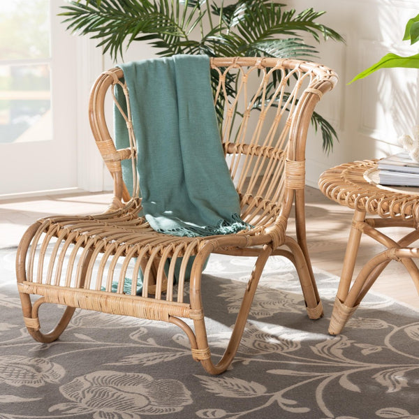 Baxton Studio bali Alaya Modern Bohemian Rattan Accent Chair: Handcrafted Comfort for Stylish Living Spaces DC151019-Rattan-CC