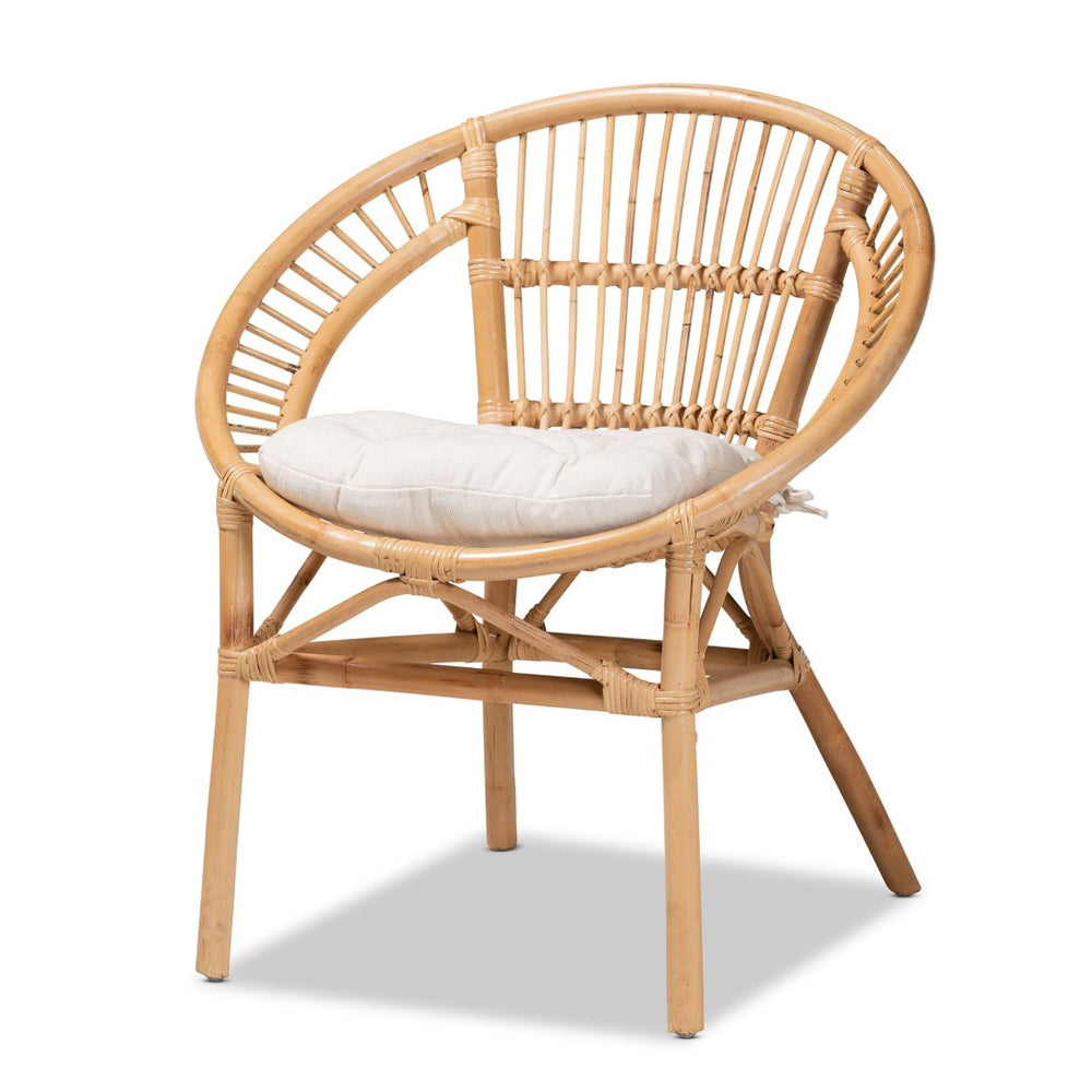 Baxton Studio bali Bali Adrina Modern Bohemian Rattan Dining Chair - Stylish Comfort with Sculptural Design & Cushion DC810-Rattan-DC