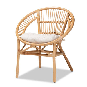 Baxton Studio bali Bali Adrina Modern Bohemian Rattan Dining Chair - Stylish Comfort with Sculptural Design & Cushion DC810-Rattan-DC