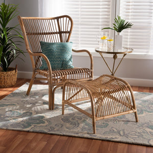 Baxton Studio Baxton Studio Lamaria Handcrafted Rattan Chair & Footstool Set - Modern Bohémien Comfort & Style DC9099-Rattan-2PC Set