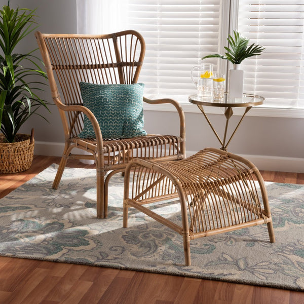 Baxton Studio Baxton Studio Lamaria Handcrafted Rattan Chair & Footstool Set - Modern Bohémien Comfort & Style DC9099-Rattan-2PC Set