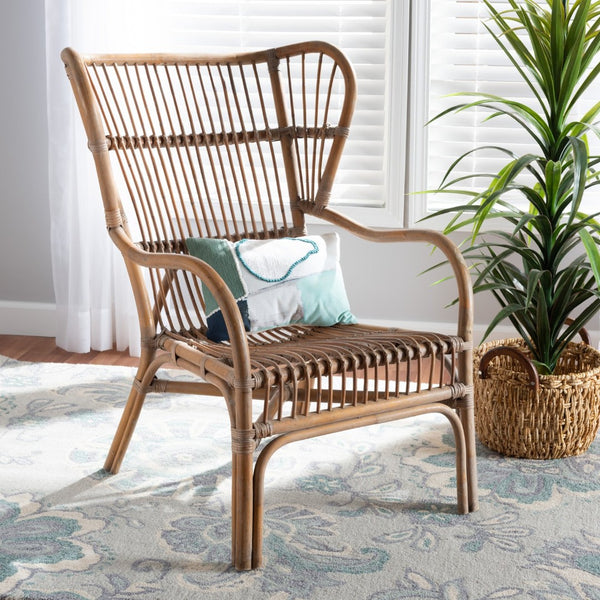 Baxton Studio bali Lamaria Bohemian Rattan Armchair - Handcrafted Natural Comfort for Stylish Living Spaces DC9099-Rattan-CC