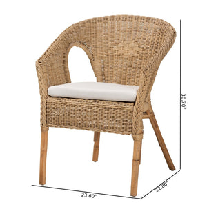 Baxton Studio bali Abbey Bohemian Natural Rattan Dining Chair - Handcrafted Comfort with Plush Cushion & Unique Style 12717-Rattan-DC