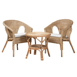 Baxton Studio Baxton Abbey 3-Piece Modern Bohemian Living Room Set – Handcrafted Rattan with Cozy Cushions Abbey-Rattan-3PC Set