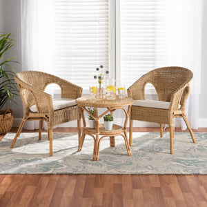 Baxton Studio Baxton Abbey 3-Piece Modern Bohemian Living Room Set – Handcrafted Rattan with Cozy Cushions Abbey-Rattan-3PC Set