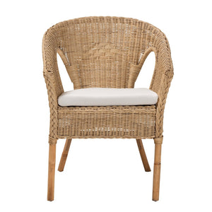 Baxton Studio bali Abbey Bohemian Natural Rattan Dining Chair - Handcrafted Comfort with Plush Cushion & Unique Style 12717-Rattan-DC