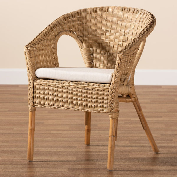 Baxton Studio bali Abbey Bohemian Natural Rattan Dining Chair - Handcrafted Comfort with Plush Cushion & Unique Style 12717-Rattan-DC