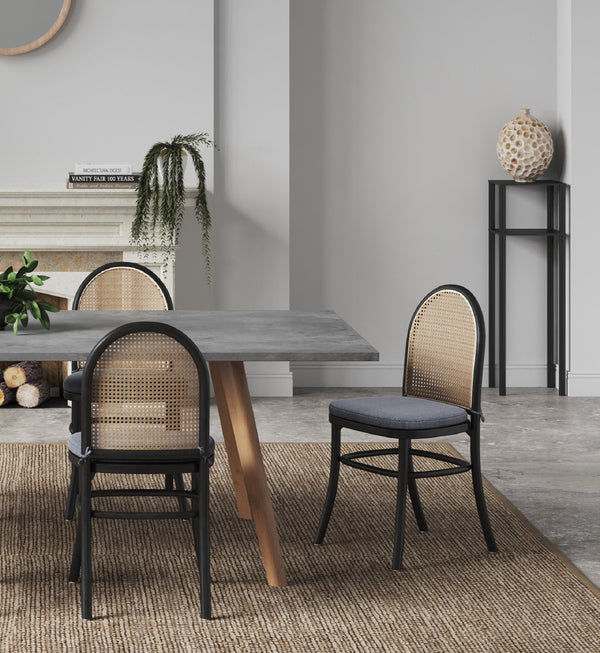 English Elm Paragon Solid Ash Wood Cane Back Dining Chair with Upholstered Seat, Tall Round Back, 275lb Capacity Black+Grey B365P397783