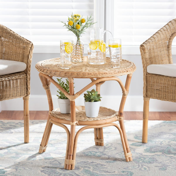 Baxton Studio bali Abbey Natural Rattan Coffee Table - Handcrafted Bohemian Style with Antique Brown Finish & Shelf 12718-Rattan-CT