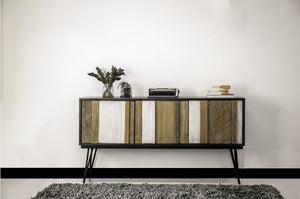 Lh Imports Metro Noir Havana Sideboard - Stylish Acacia & Iron Design With 3 Cabinets For Ideal Storage Solutions Brown,White,Black Solid Acacia,Iron,Mdf,Acacia Veneer Nha003b