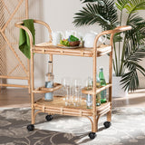 Baxton Studio Bali & Pari Hadia Modern Bohemian Natural Brown Rattan Wine Cart