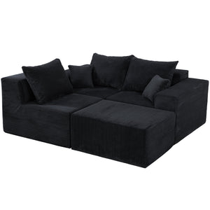 English Elm 4-Piece Modular L-Shaped Sectional Sofa with Corduroy Upholstery, Convertible Chaise, Pillows Included Black W3163S00038
