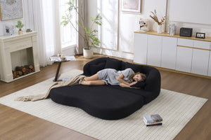 English Elm (old Sku W2231p392100) Chenille Sleeper Sofa Foldable Convertible Loveseat with Four Pillows Black W2231P466738