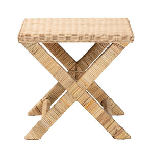 Baxton Studio bali Bali Farica Modern Bohemian Accent Bench in Natural Rattan & Mahogany - Handcrafted Charm & Style DC9050-Rattan-Bench