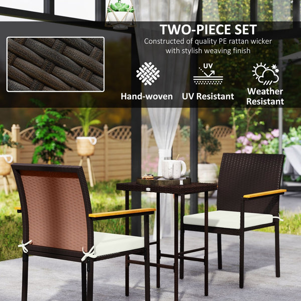 English Elm Outsunny Pe Rattan Outdoor Dining Chairs with Acacia Armrests Stackable Set of 2 W2225P485612