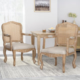 Christopher Knight Home® - Noble House - Andrea French Country Wood And Cane Upholstered Dining Armchair - Set Of 2