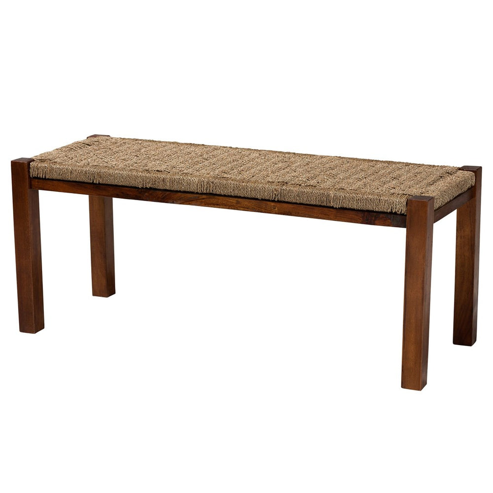 Baxton Studio bali Hermes Mid-Century Modern Natural Seagrass & Mahogany Bench for Entryway & Living Room Charm DC9052-Seagrass-Bench