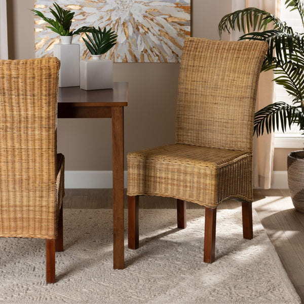 Baxton Studio bali Shamara Modern Bohemian Dining Chair - Handcrafted Rattan & Mahogany for Stylish Comfort DC9001-Rattan-DC