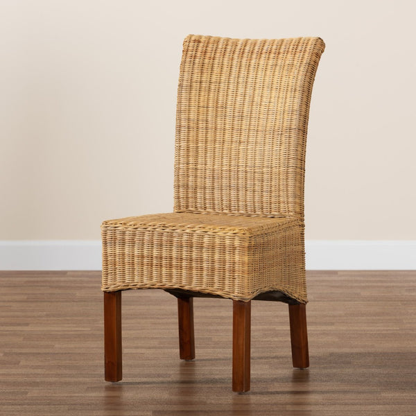 Baxton Studio bali Shamara Modern Bohemian Dining Chair - Handcrafted Rattan & Mahogany for Stylish Comfort DC9001-Rattan-DC