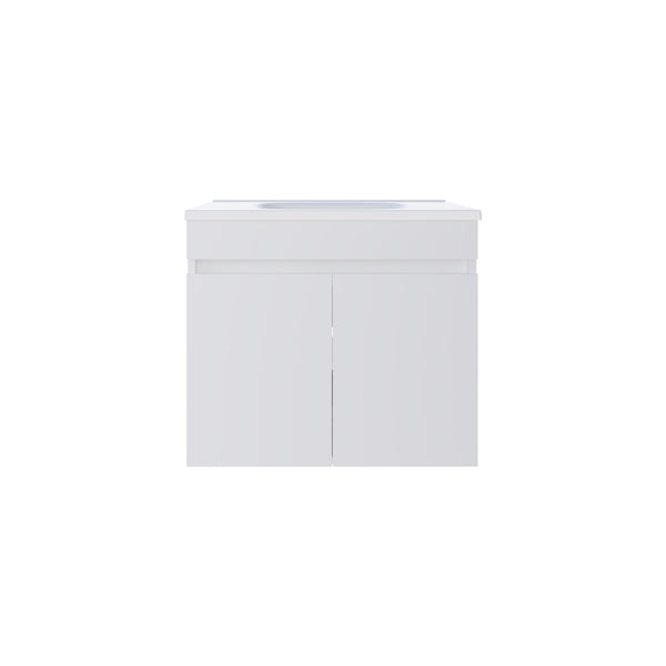 English Elm Chaux Floating Wide Double-Door Vanity 23.2" with Glossy Resin Sink & Two Shelves, Space-Saving White B070P337122