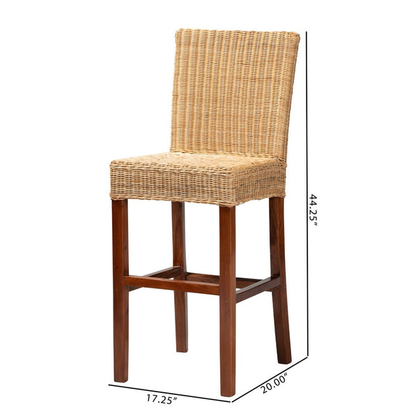 Baxton Studio bali Racquel Modern Bohemian Bar Stool – Handcrafted Rattan & Mahogany for Stylish Comfort & Durability DC9003-Rattan-BS