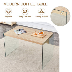 English Elm The MDF and Glass Coffee Table with Wood Grain Top, Tempered Glass Sides, Anti-Slip Pads, 47.2" x 27.5" W1512P347778