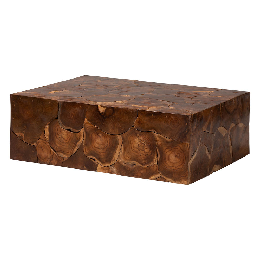 Baxton Studio Bali & Pari Eldora Solid Teak Root Coffee Table Handcrafted Organic Live Edge 12738-Teak-Rec-Boxed-CT